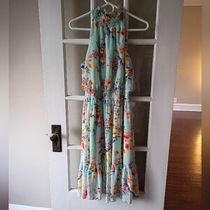 Stella & Julie Maxi Dress 10 Floral Garden Halter Flowy Romantic Tiered Smock